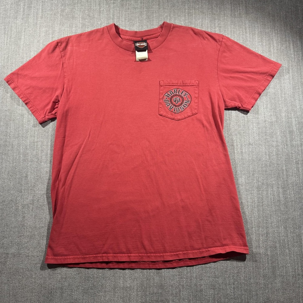 Harley Davidson Shirt Mens Medium Red San Jacinto Skull Pocket Graphic Biker